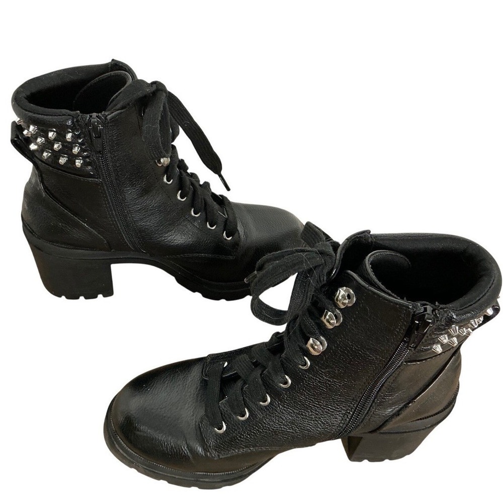 Black Studded Platform Combat Boots Women's Chunky Heel Lace Up Witchy Goth Punk